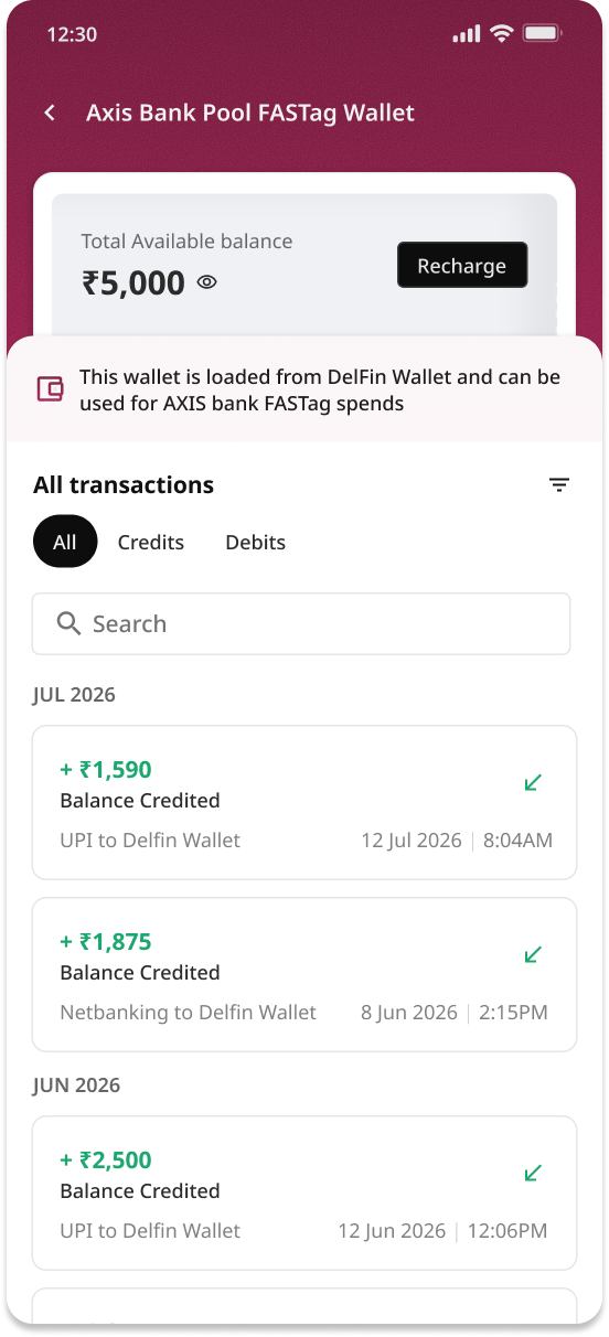 Axis pool FASTag wallet