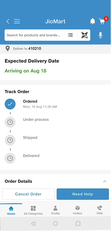 Order tracking before — static status list, no live tracking