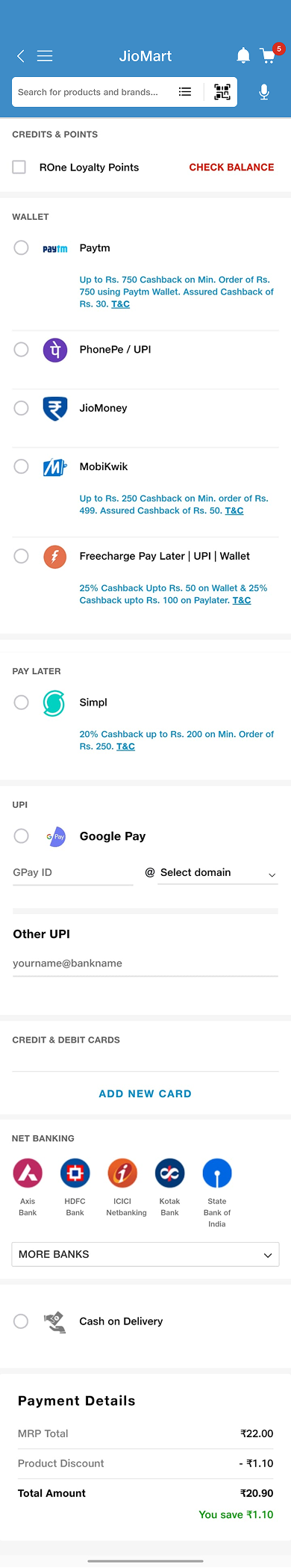 Payment page before