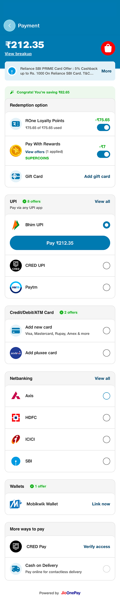 Payment page after